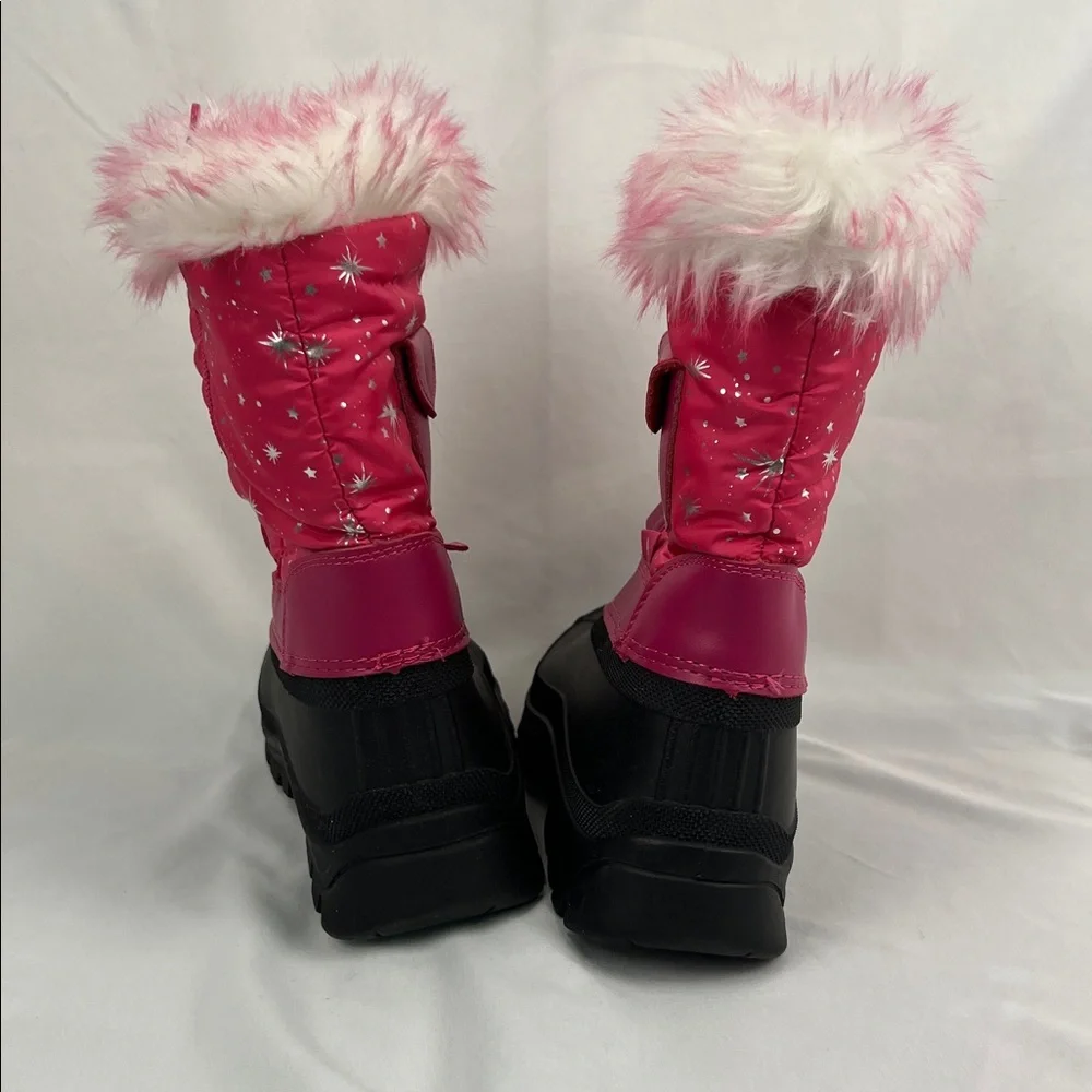 Girl’s Snow Boots - US Size 2 - Pink - Faux Fur white - Black waterproof soles - Picture 7 of 11
